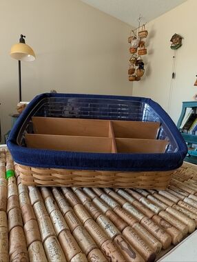 Longaberger Desktop Basket w/Divider, Fabric Liner, Plastic Protector, Prod Card